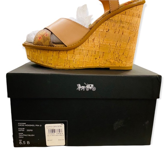 Brand new coach women’s shoes platform wedges tan/blush color size 8.5 - Picture 6 of 6